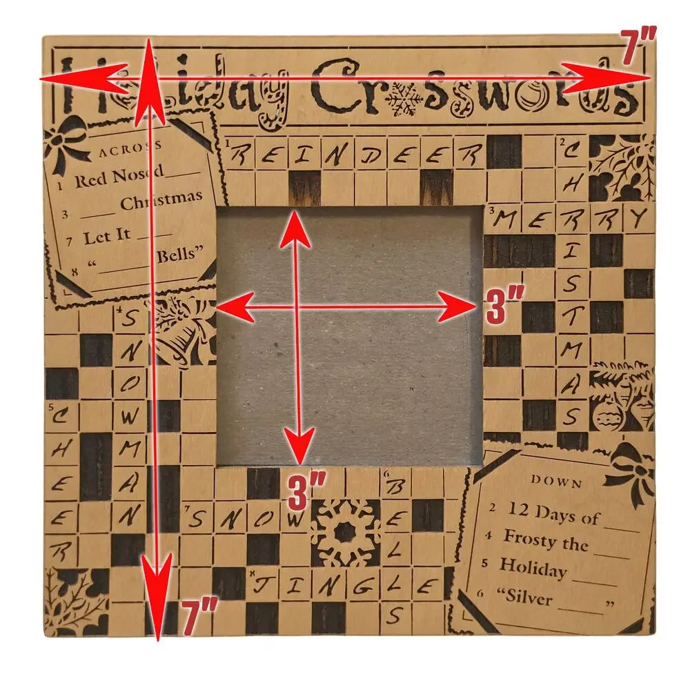 Vintage Christmas Holiday Crosswords Wooden Picture Frame Winter Decor Holiday